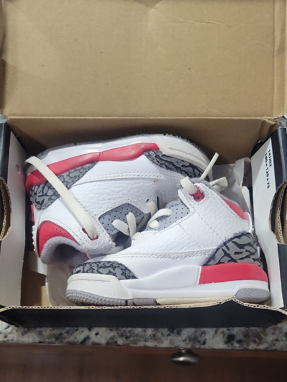 Jordan Kids White Sneakers with Red and Gray Detailing
